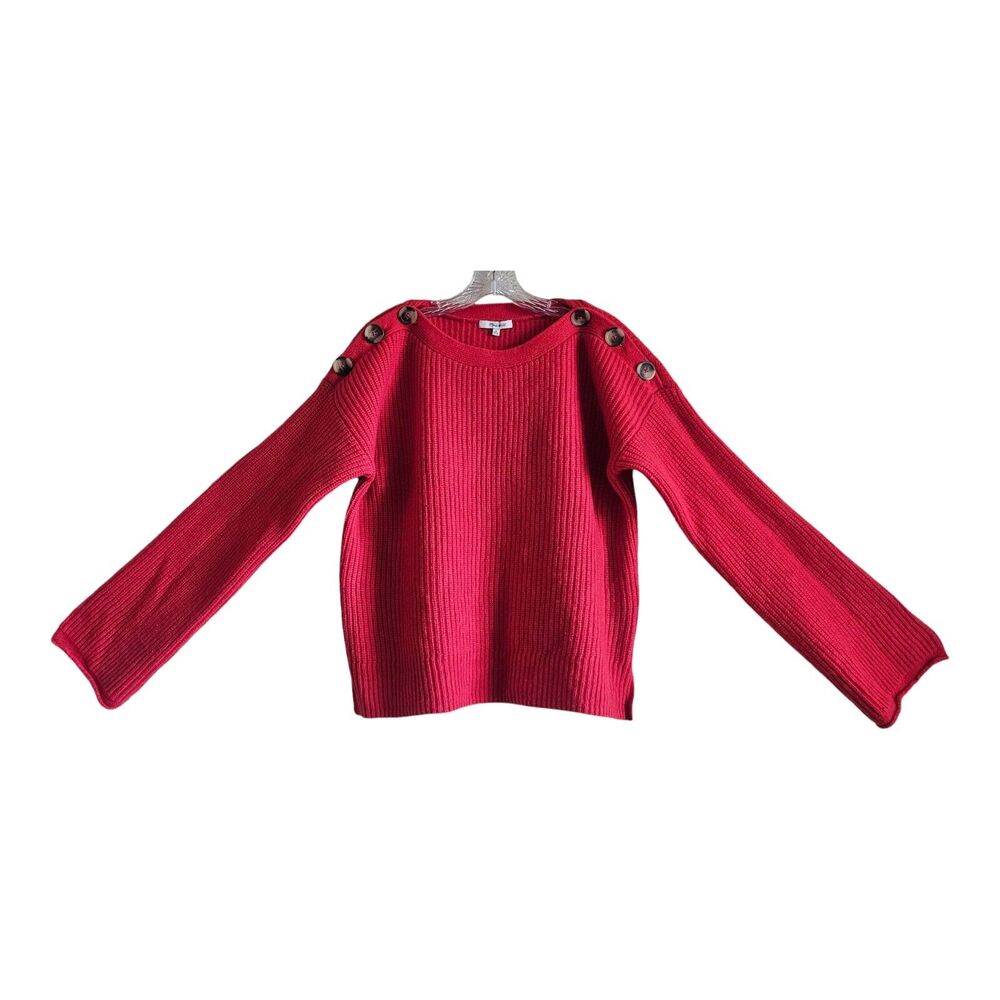 MADEWELL Women M Calloway Sweater Red Boatneck Buttons Merino Wool Nylon 46"